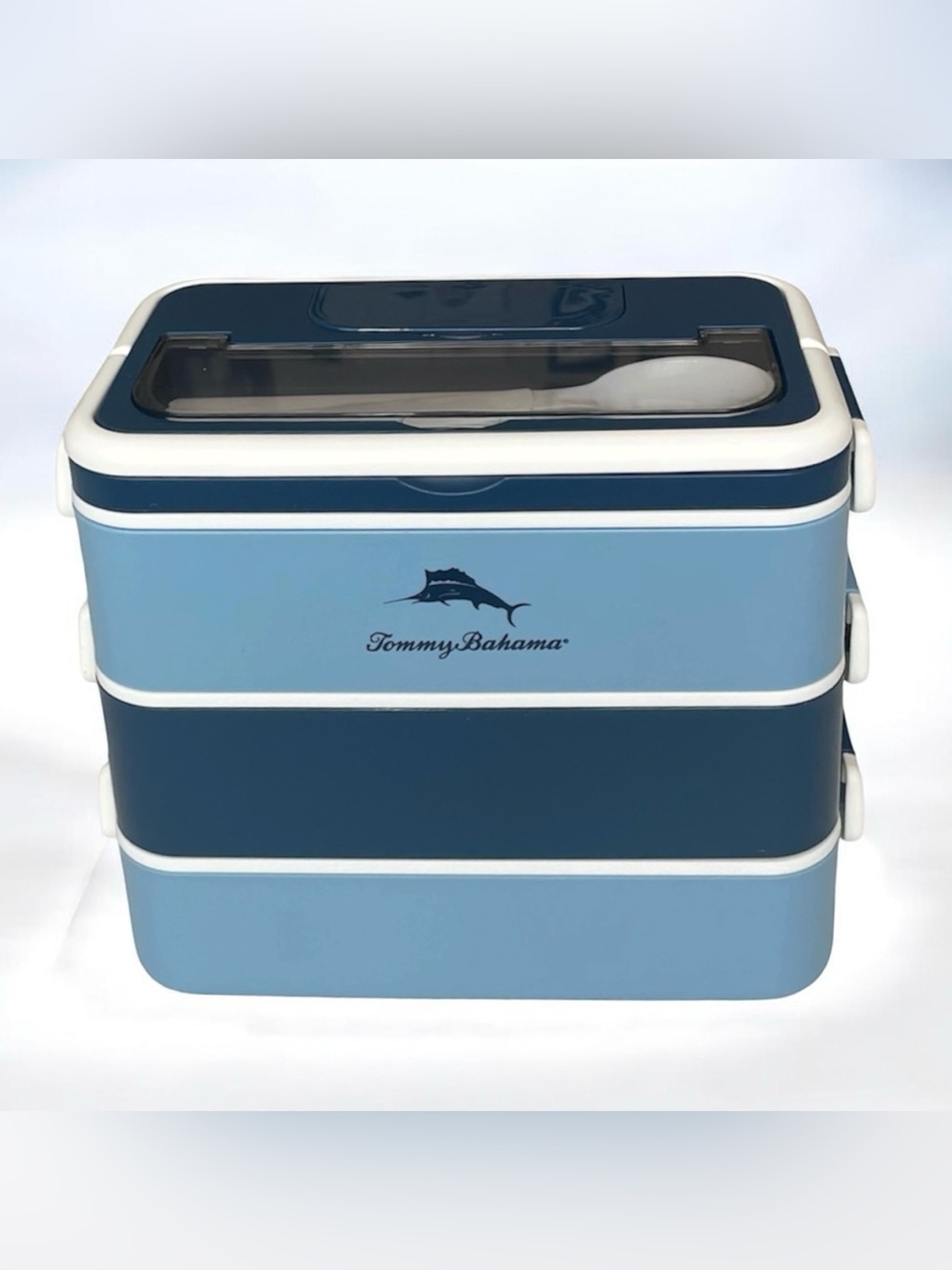 Tommy Bahama Light Blue and Navy Striped Stackable Lunch Bento